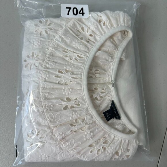 Cottagecore Ann Taylor Top Ruffle Eyelet Size M Ivory - Picture 9 of 9